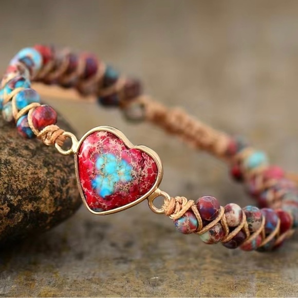 Jewelry - Red imperial stone bracelet peach heart
